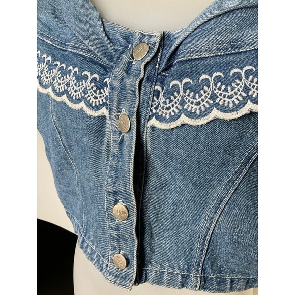 Steffano International Boho Vintage Denim Vest On Shoulder Top Cropped Large - Picture 4 of 8